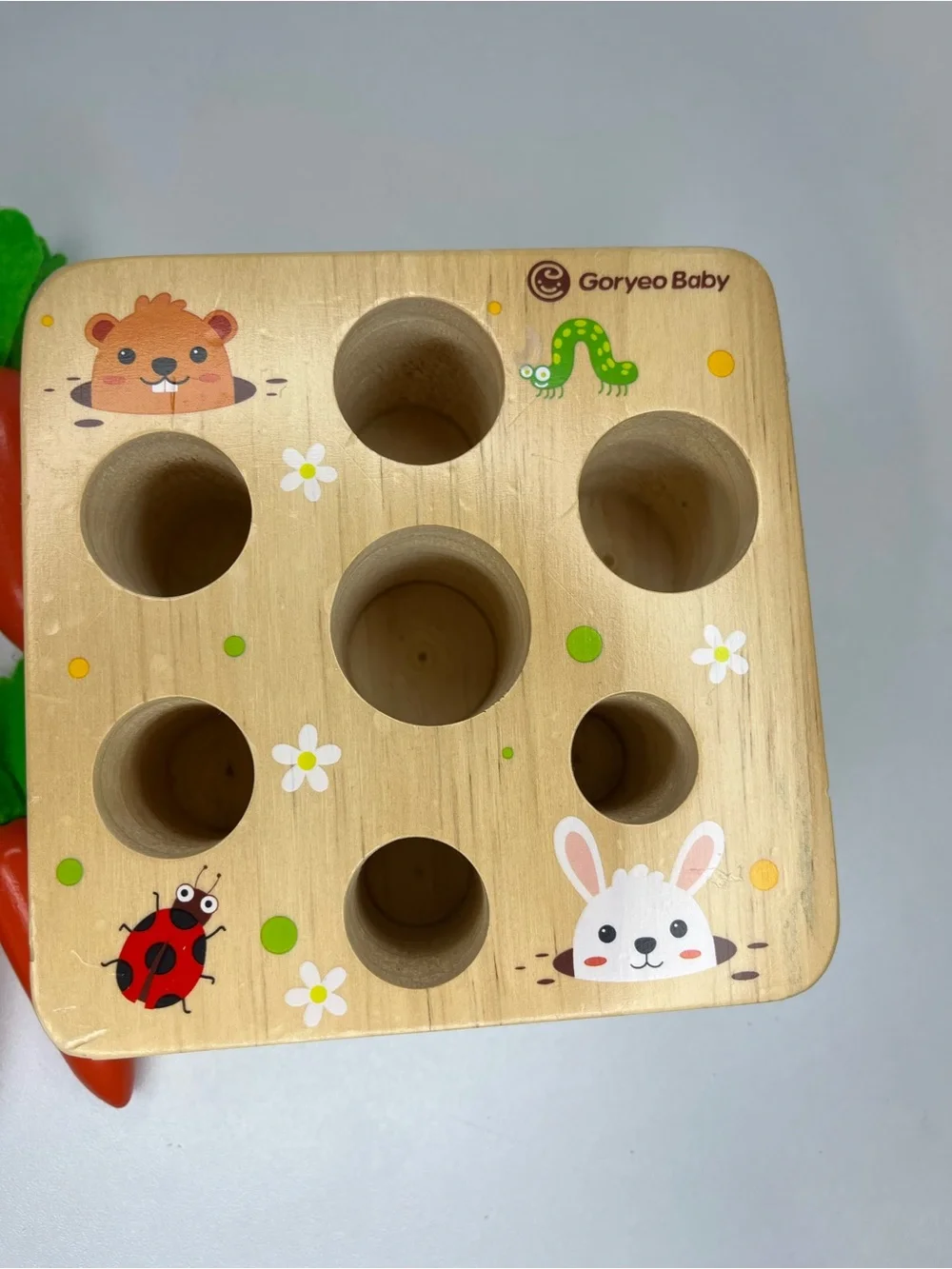 Wooden Pop-Up Garden Toy - Green & Orange Felt Leaves